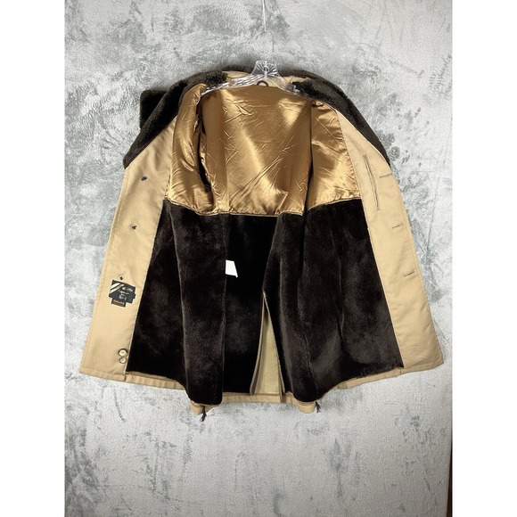 Vintage 1970s Sears Best Overcoat Mens 42 Beige Faux Fur Lined Long Button Front - Picture 9 of 16